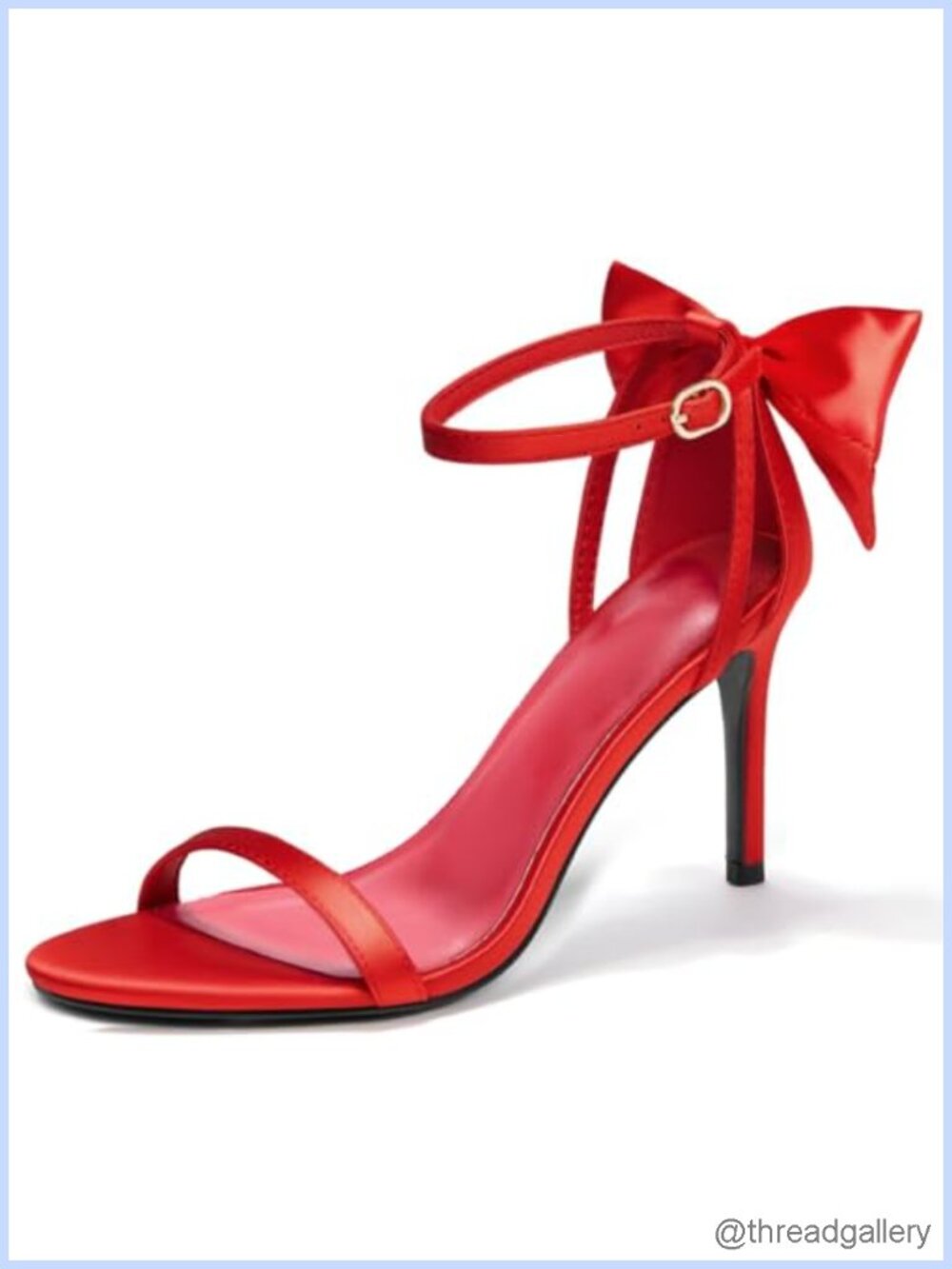 Coutgo Women's Satin Ankle Strap High Heels Open Toe Stiletto Bow Sandals